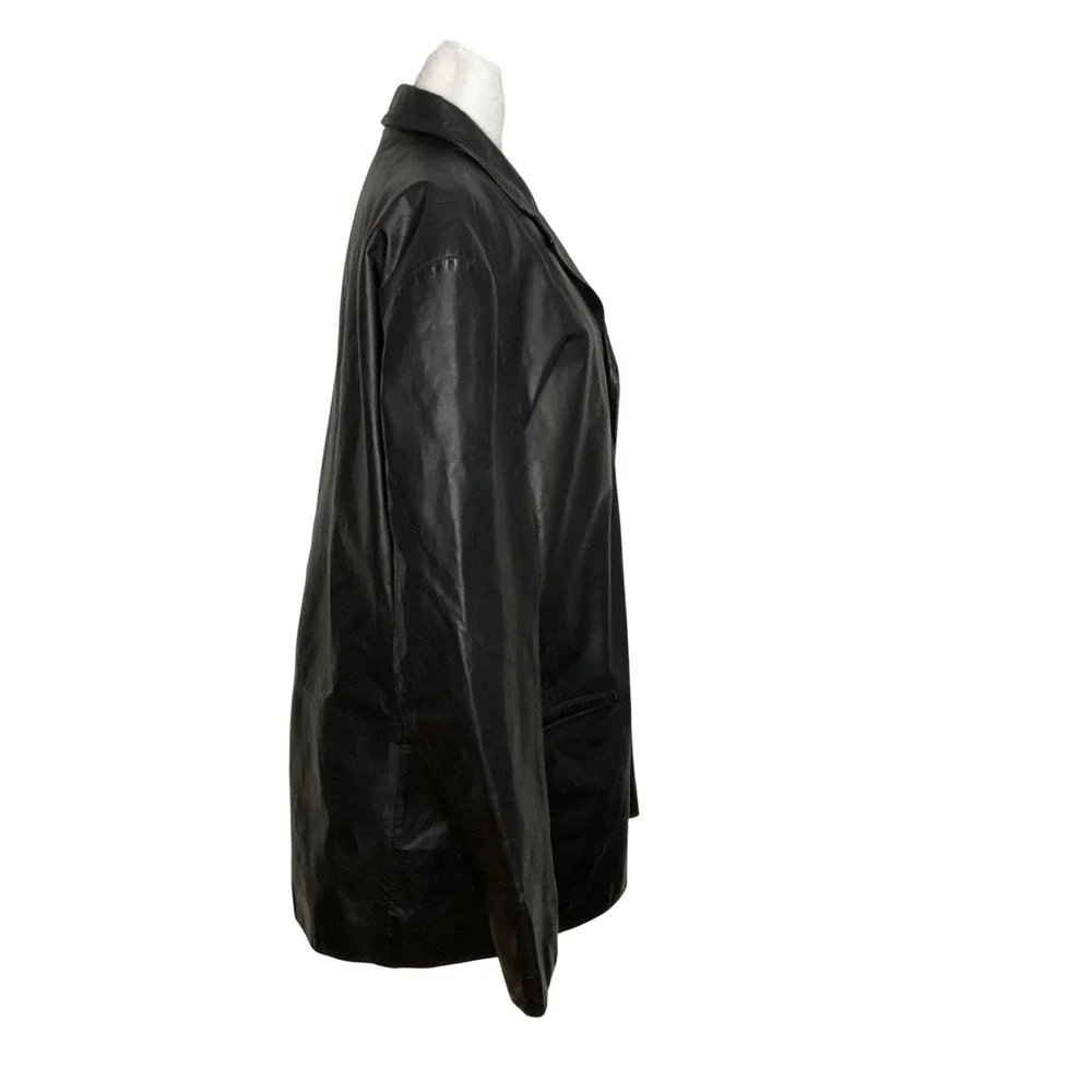 vintage Banana‎ republic men's leather jacket trench coat black Korea retro Y2K
